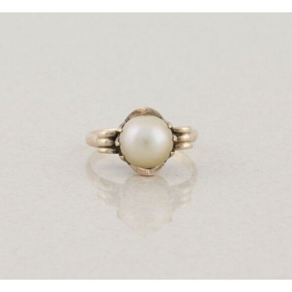 14k Yellow Gold Freshwater Pearl Ring Antique Art Deco Size 6 - Picture 2 of 9